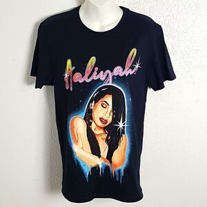 Aaliyah Black T-Shirt, Aaliyah's Name & Face in Bright Colors, Size Small,  NWT